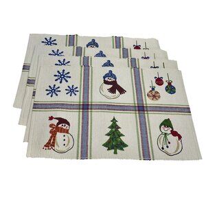 St. Nick Square Christmas Placemats Set of 4, Snowman Holiday Table Placemats, W